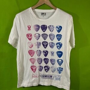 UK Style by French Connection White Guitar Pick Punk Rock Graphic T-Shirt Large